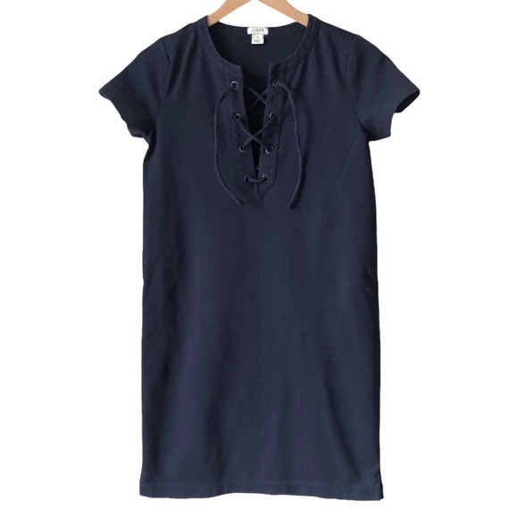 J. Crew Short Sleeve Navy Blue Lace Up Knit Dress XS - Picture 1 of 4